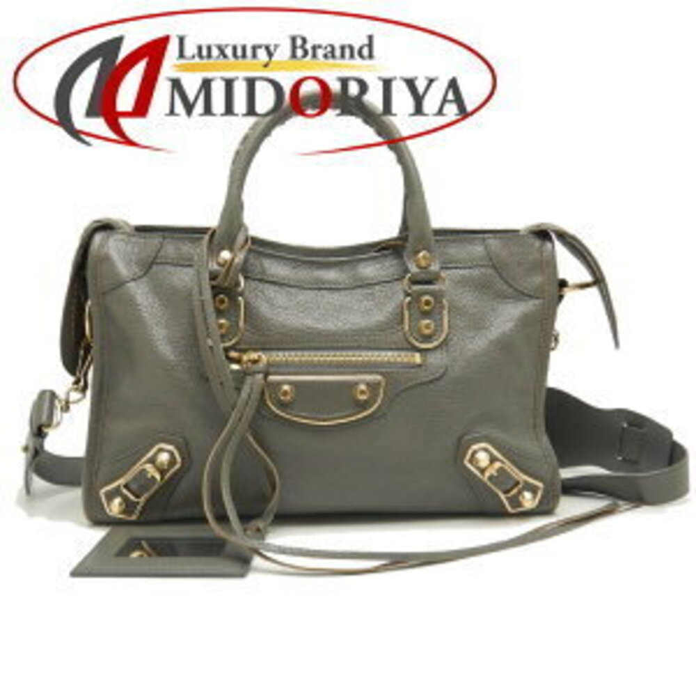 BALENCIAGA Metallic City Handbag Leather Gris Ciel